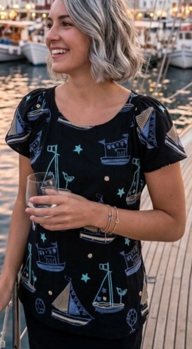 Eva Franco Embroidered Sailboat Blouse